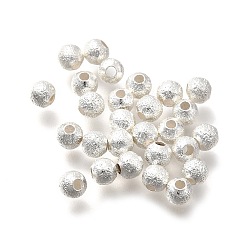 Посеребрённый Латунные бусины, долговечный, матовым круглым, без никеля , 925 серебро покрытием, 4x3.5 мм, отверстие : 1.4 мм