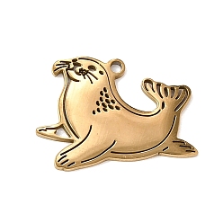 Real 18K Gold Plated 201 Stainless Steel Pendant, Sea Lion Charms, Real 18K Gold Plated, 19.5x21x1mm, Hole: 1.4mm