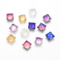 Mixed Color Transparent K9 Glass Cabochons, Flat Back, Square, Mixed Color, 4x4x3mm