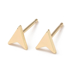 Real 18K Gold Plated Brass Stud Earrings, Arrow, Real 18K Gold Plated, 6x5mm, Pin: 0.7mm
