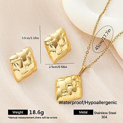 Rhombus 304 комплекты из серег-гвоздиков и ожерелий с подвесками из нержавеющей стали для женщин, золотые, ромб, 30x25 мм