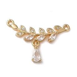 Золотой Латунные микро проложить кубического циркония подвески, без никеля , лист с подвесками-слезинками, золотые, 20x24x2.5 мм, отверстие : 1.2 мм