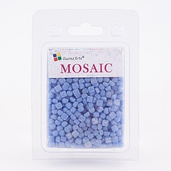 Cornflower Blue Glass Mosaic Tiles Cabochons, for Crafts Art, Imitation Jade, Square, Cornflower Blue, 4.8x4.8x3.5mm, about 200g/box