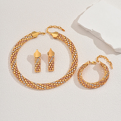 Золотой Роскошные железные полые геометрические браслеты, серьги и ожерелья для женщин, золотые