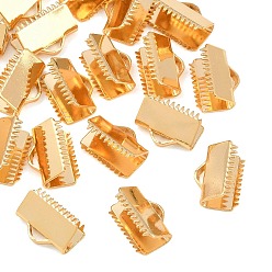 Chapado en Oro Real 18K Extremos de engarce de cinta de latón Shegrace, sin cadmio y níque y plomo, larga duración plateado, real 18 k chapado en oro, 7x10 mm, agujero: 3x1.2 mm
