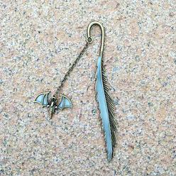 Bat Закладка из люминесцентного сплава, светящаяся в темноте закладка в форме пера, книжный маркер с подвеской в виде головы летучей мыши/оленя, шаблон bat, 115 мм