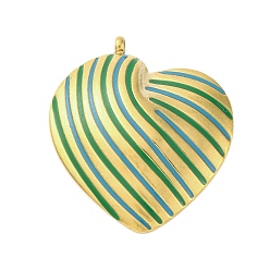 Морско-зеленый 304 подвески из нержавеющей стали, с эмалью, полосатый сердечный брелок, золотые, цвета морской волны, 28x24x4.5 мм, отверстие : 2 мм
