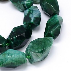 Dark Green Dyed Natural Agate Polyhedron Bead Strands, Dark Green, 28~43x16~25x13~17mm, Hole: 1mm, about 11pcs/strand, 16.5 inch