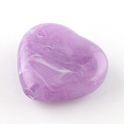 Lilac Heart Imitation Gemstone Acrylic Beads, Lilac, 35x37x14mm, Hole: 4mm, about 39pcs/500g