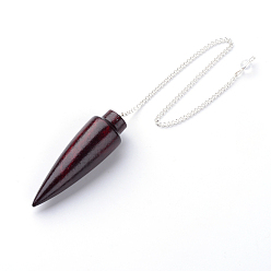 Coconut Brown Wood Pointed Dowsing Pendulums, with Iron Cross Chains, Coconut Brown, 9.84”(25cm), Hole: 2mm