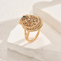 Золотой Латунные микропаве кубические цирконии геометрические регулируемые кольца для женщин, цветок, золотые, 23x20 мм, внутренний диаметр: регулируемый