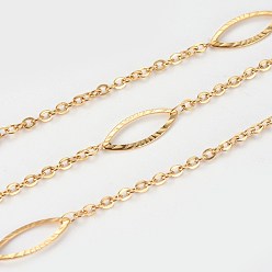 Золотой Ионное покрытие (ip) 304 кабельные цепи из нержавеющей стали, с конскими глазами / маркизными звеньями, пайки, с катушкой, Плоско-овальные, золотые, 6 мм, ссылка: 2.5x2x1мм и 15x6x1мм, около 32.8 футов (10 м) / рулон