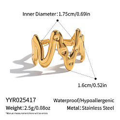 Real 18K Gold Plated 304 Stainless Steel Cuff Open Rings for Women, Wave, Real 18K Gold Plated, 16mm,US Size 7 1/4(17.5mm)