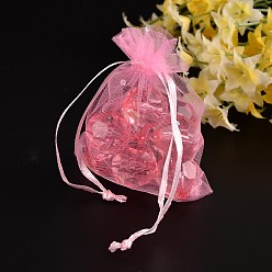 Pink Представляет пакеты органза сумки, с блестками и лентами, прямоугольные, розовые, 9x7 см