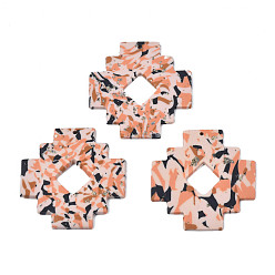 Light Salmon Handmade Polymer Clay Pendants, with Silver Foil, Stacking Puzzle, Light Salmon, 39.5~40x39.5x2.5~3mm, Hole: 1.8mm