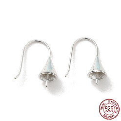 Silver 925 Sterling Silver Earring Hooks, Ear Wire with Pinch Bails, for Half Drilled Beads, Silver, 21 Gauge, 17x13mm, Pin: 0.7mm and 1mm
