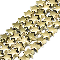 Real 18K Gold Plated Electroplate Non-magnetic Synthetic Hematite Beads Strands, Star, Real 18K Gold Plated, 5x6x3.5mm, Hole: 1mm, about 81~82pcs/strand, 15.75 inch(40cm)