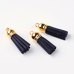 Полуночно-синий Искусственные замши кисточкой подвесные украшения, с концами пластмассового шнура ccb, темно-синий, 35~37x10 мм, отверстие : 2.5~3 мм