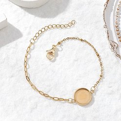 Золотой 304 изготовление браслета-скрепки из нержавеющей стали, с плоскими круглыми 304 кабошонами из нержавеющей стали, золотые, 7.01 дюйм (17.8 см), лоток : 12 мм