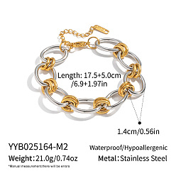 Нержавеющая Сталь Цвет Двухцветные 304 браслеты из нержавеющей стали с овальными и кольцевыми звеньями для женщин, цвет нержавеющей стали, 6.89 дюйм (17.5 см)