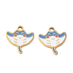Fish 304 Stainless Steel Enamel Pendants, Ion Plating(IP), Golden, Fish Charms, 14x13x1.5mm, Hole: 1.5mm