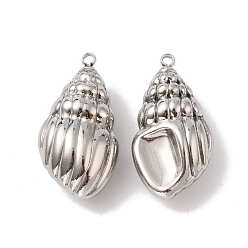 Stainless Steel Color Non-Tarnish 304 Stainless Steel Pendants, Conch Charm, Stainless Steel Color, 39x20.5x14mm, Hole: 3mm