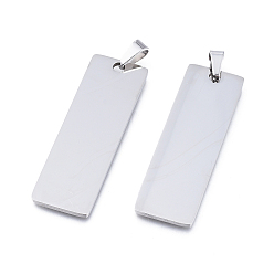 Нержавеющая Сталь Цвет Устойчивые к потускнению 304 подвески из нержавеющей стали, штамповка пустой метки, прямоугольные, цвет нержавеющей стали, 48x15x1 мм, отверстие : 4x7 мм