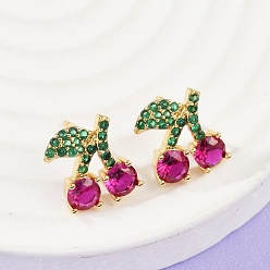 Средний Фиолетово-красный Серьги-гвоздики из вишневой латуни с микропаве из кубических цирконий, стойки покрытие, прочное покрытие, без кадмия и без свинца, реальный 18 k позолоченный, средне фиолетовый красный, 12.5x11 мм