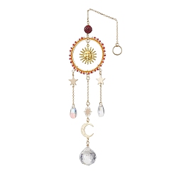 Разноцветный Стеклянные бусины в обертке, украшение в виде кольца и кулона-солнца, Стеклянная каплевидная круглая кисточка для подвесных украшений для дома, красочный, 275 мм