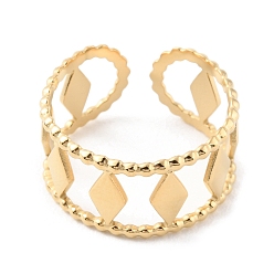 Real 14K Gold Plated 304 Stainless Steel Hollow Rhombus Open Cuff Rings, Real 14K Gold Plated, Inner Diameter: 17mm