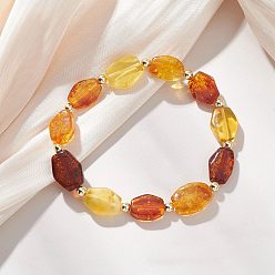 Янтарный Эластичные браслеты из натуральных янтарных бусин для женщин, самородки, с Гальваническим немагнитных синтетическими гематита бисера, бусины : 14.5x10.5x5 мм, внутренний диаметр: 2.05 дюйм (5.2 см)