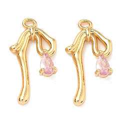 Бледно-Розовый Латунные микро проложить кубического циркония подвески, узел прелести, без никеля , реальный 18 k позолоченный, розовый жемчуг, 20x10.5x4 мм, отверстие : 1.4 мм