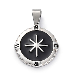 Нержавеющая Сталь Цвет 304 нержавеющей стальной эмали подвески, прелести компаса, цвет нержавеющей стали, 29x26x3.5 мм, отверстие : 7x4 мм