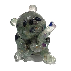 Fluorite Resin Panda Display Decoration, with Natural Fluorite Chips Inside for Home Office Desk Decoration, 65x65x85mm