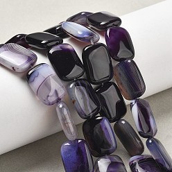 Индиго Натуральные полосатые агатовые бусы, окрашенная и подогревом, прямоугольные, индиговые, 18x13x5 мм, отверстие : 1 мм, около 10~11 шт / нитка, 7.28''~7.87'' (18.5~20 см)