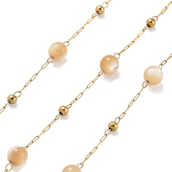 Раковина Цепи из натуральных ракушек и 304 бусин из нержавеющей стали, с 316 цепями из нержавеющей стали, ионное покрытие (ip), пайки, круглые, с катушкой, 4.5 мм