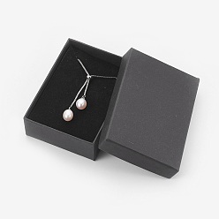 Stainless Steel Color Adjustable 304 Stainless Steel Lariat Necklaces, Slider Necklaces, with Shell Pearl and Cardboard Jewelry Box, Stainless Steel Color, 20 inch(51.2cm)