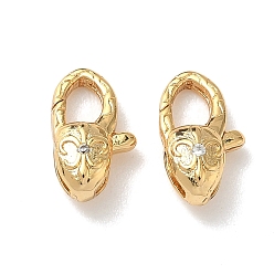 Настоящее золото 18K Овальные латунные микро проложить кубического циркония когтя омара застежками, без никеля , реальный 18 k позолоченный, 12x7x4.5 мм, отверстие : 2x1.5 мм