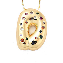 Letter D Латунные ожерелья с подвесками в виде букв из микрофибры с кубическим цирконием, реальный 18 k позолоченный, Буква D, 17.40~17.80 дюйм (44.2~45.2 см), Кулон : 30x21.5 мм