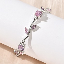 Сине-фиолетовый Браслеты-цепочки из латуни с микропаве из кубических цирконий овальной и листовой формы для женщин, стойки покрытие, долговечный, без кадмия и без свинца, синий фиолетовый, 7-7/8 дюйм (20 см)