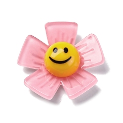 Светло-Коралловый Кабошоны из смолы, с акриловой, цветок с улыбающимся лицом, свет коралловый, 33.5x34.5x10 мм