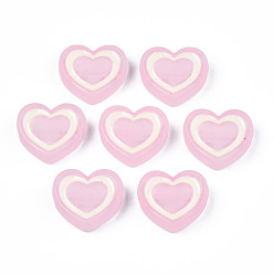 Бледно-Розовый Прозрачные акриловые бусины, с эмалью, матовые, сердце, розовый жемчуг, 19x22x7 мм, отверстие : 3 мм