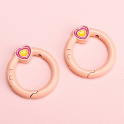 Легкий Лосось Кольца пружинные затворные из сплава эмали, сердце, светлый померанцевый, 27 мм