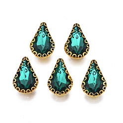 Teal Sew on Rhinestone, Transparent Glass Rhinestones, with Iron Prong Settings, Faceted, Teardrop, Teal, 13.5x8.5x5mm, Hole: 0.9mm
