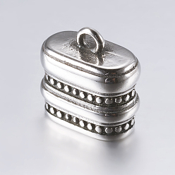 Antique Silver 316 Surgical Stainless Steel Cord Ends, End Caps, Rectangle, Antique Silver, 15x15x8.5mm, Hole: 2mm, 5mm inner diameter