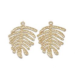 Light Gold Alloy Pendants, Tropical Leaf Charms, Long-Lasting Plated, Monstera Leaf, Light Gold, 39.5x26x1mm, Hole: 2mm