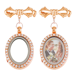 Розовое Золото Латуни брошь, с подвесками-медальонами из сплава со стразами и магнитным стеклом, овальные, розовое золото , 55 мм