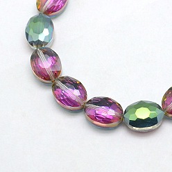 Средний Аквамарин Граненый Electroplate стекло овальные бусины нити, радуги цвет покрытием, средний аквамарин, 12x9x5 мм, отверстие : 1 мм, около 60 шт / нитка, 28.3 дюйм