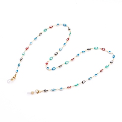 Colorful Eyeglasses Chains, Neck Strap for Eyeglasses, with Brass Enamel Evil Eye Link Chains, 304 Stainless Steel Lobster Claw Clasps and Rubber Loop Ends, Golden, Colorful, 27.36 inch(69.5cm)