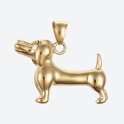 Золотой 304 подвески для щенков из нержавеющей стали, Подвески с большими отверстиями, колбасная собака / такса, золотые, 27x39x15 мм, отверстие : 5x9 мм